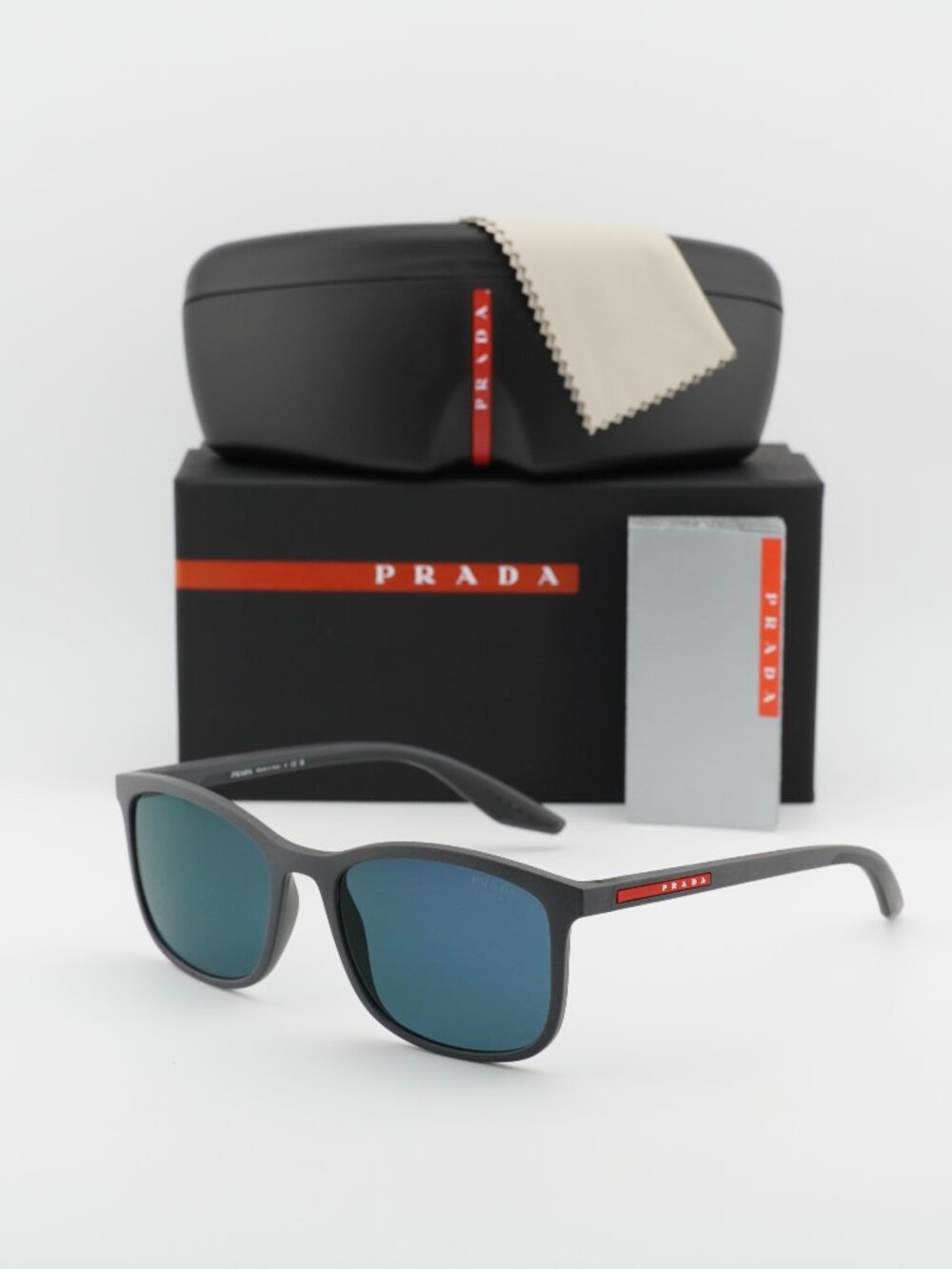 Prada PSA08S UFK05U Square Sunglasses – Matte Grey\Dark Blue Mirror Violet